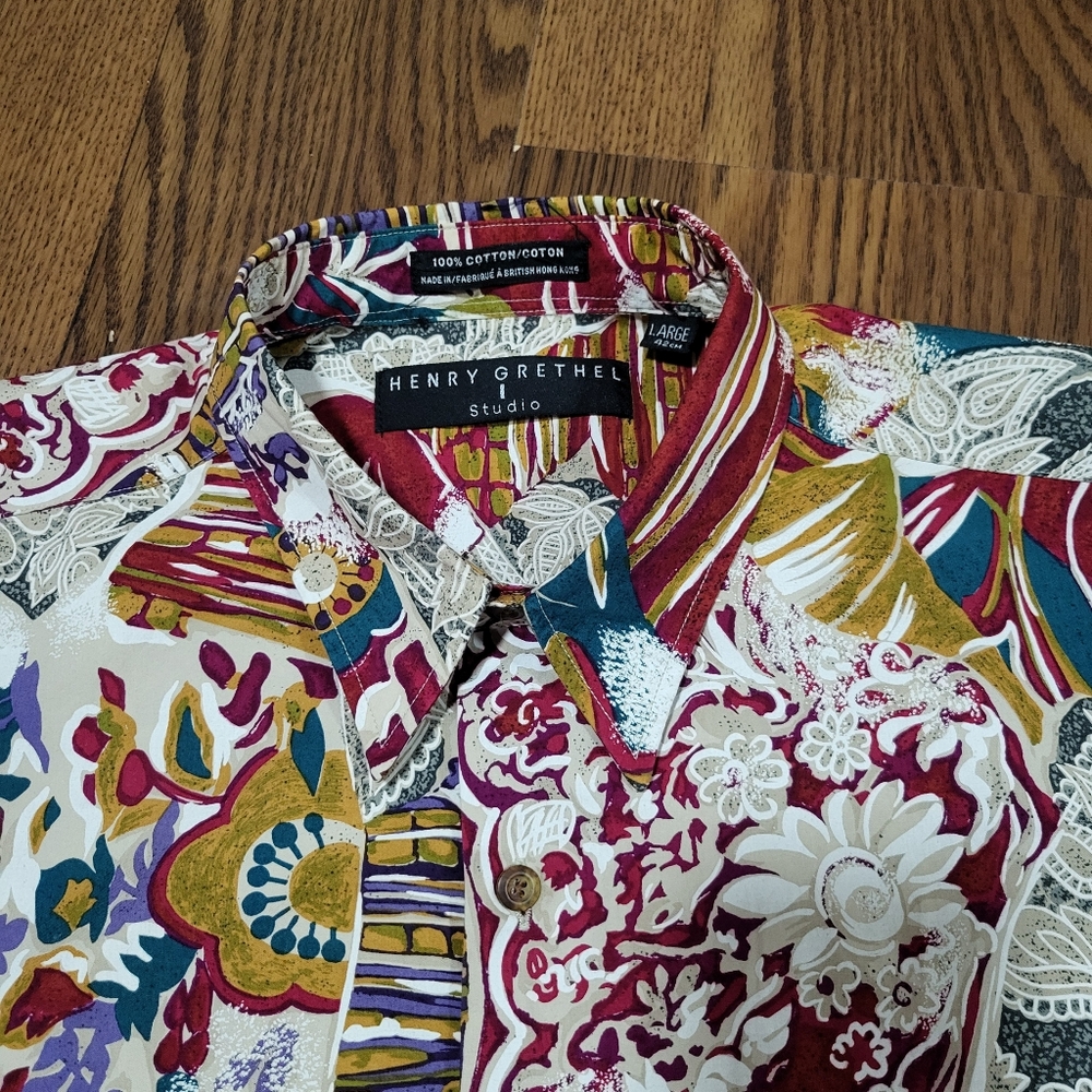 Vintage 80s HENRY GRETHEL Floral ABSTRACT Paisley Print Button-up Collared Shirt - Picture 5 of 15